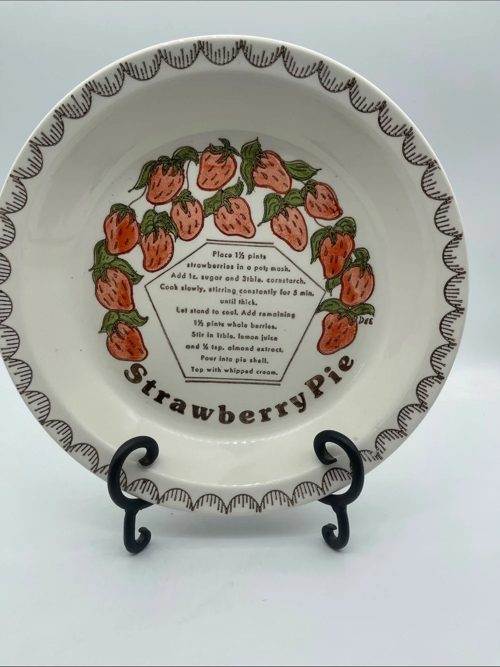 Vintage Strawberry Pie Recipe Dish Plate Royal China Collectible